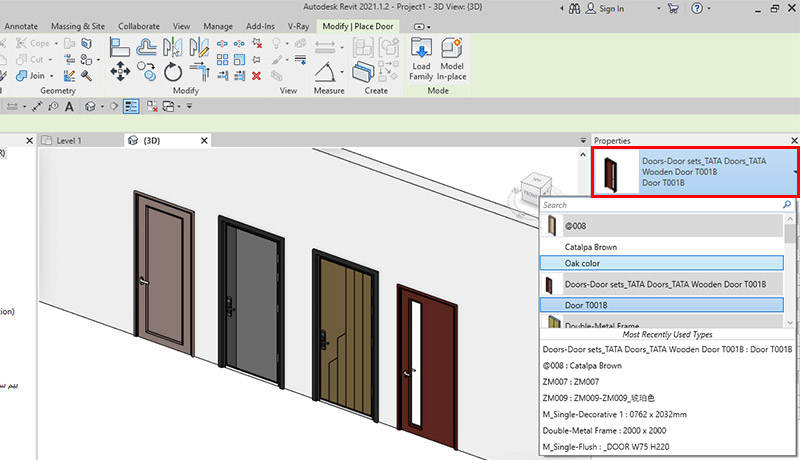 آموزش ابزار Door در Revit